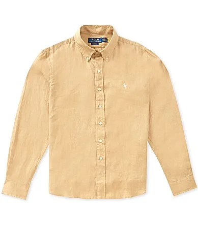 Piece Dye Solid Linen Long Sleeve Woven Shirt by Polo Ralph Lauren