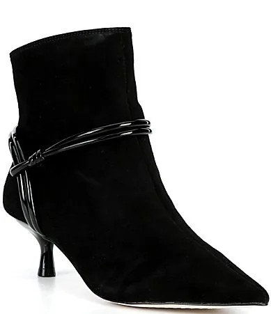 Saylor Suede Point Toe Kitten Heeled Booties by Donald Pliner