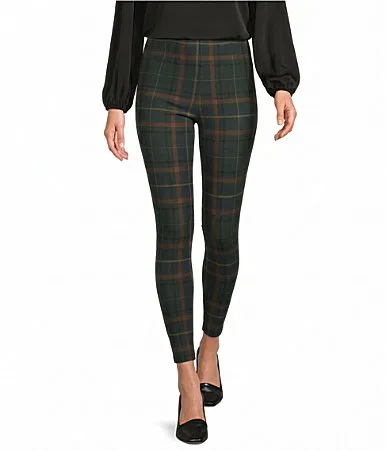 The Slim Factor Fit Ponte Knit Pine Grove Plaid Print No Waist Leggings by Investments