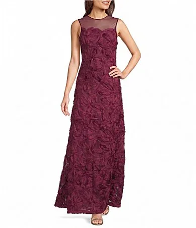 Piper Novelty Embroidery Round Neckline Sleeveless Gown