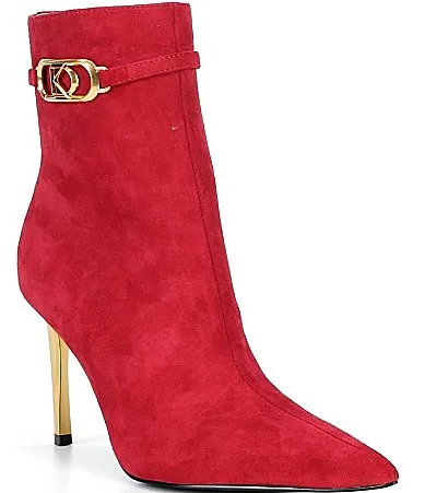 Poppy Suede Ornament Metallic Stiletto Heel Booties by Donna Karan