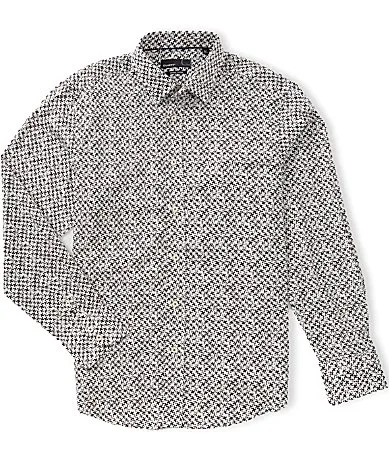 Houndstooth Print Long Sleeve Woven Shirt by Quieti