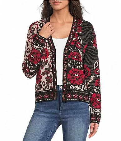 Floral Animal Print Jacquard Cardigan by See and Be Seen