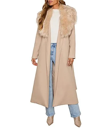 Fuzzy Collar Long Sleeve Trench Coat by Vici Collection