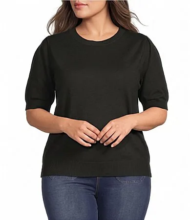 Knit Round Neck Short Sleeve Sweater by Calessa