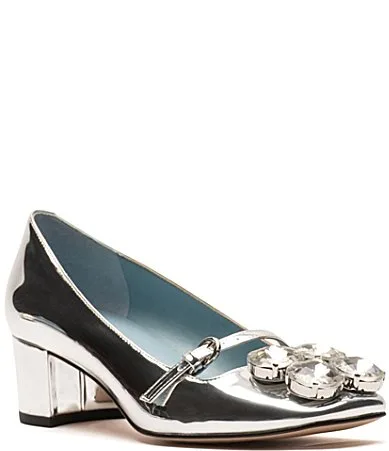Josephine Mirror Metallic Crystal Cluster Block Heel Pumps by Frances Valentine