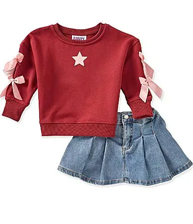 Long Sleeve Star Applique Sweatshirt Denim Skort Set by Rarity