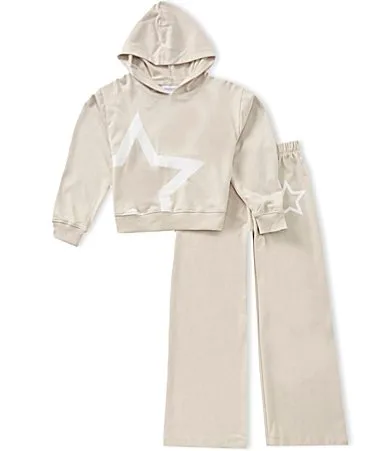 Long Sleeve Star Motif Fleece Hoodie & Fleece Jogger Pants Set by Tween Diva