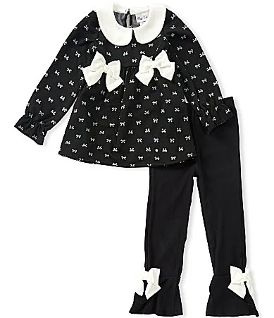 Long Sleeve Dotted Tunic Top & Solid Flared-Leg Leggings Set by Rare Editions