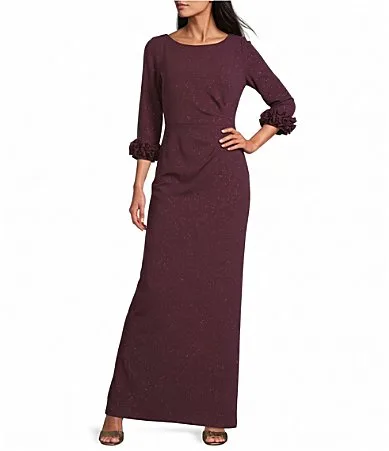 Glitter Knit Boat Neck Long Sleeve Dress by Le Bos