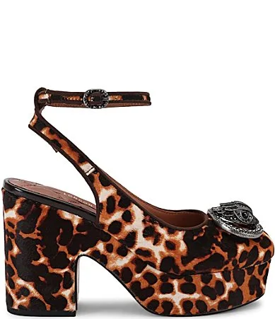 London Chelsea Leopard Faux Calf Hair Ankle Strap Platform Pumps by Kurt Geiger