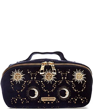 Celestial Sun & Moon Velvet Open Flat Makeup Bag by Elizabeth Scarlett