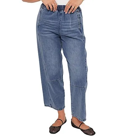 Sophie High Rise Cropped Barrel Leg Denim Pull-On Jeans by Petal & Pup