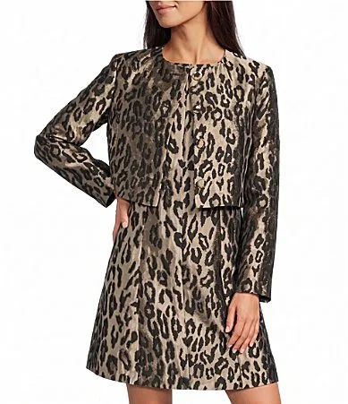 Novell Leopard Round Neckline Long Sleeve Animal Jacquard Jacket by Alex Marie