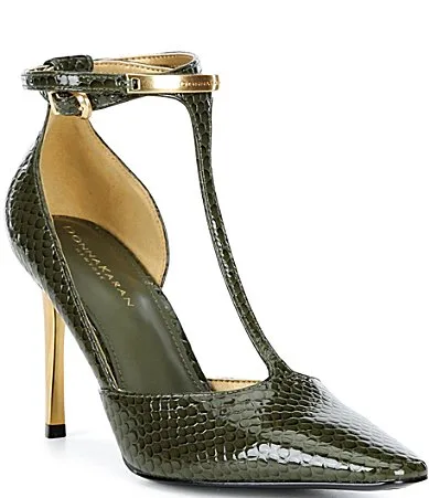 Samuel T Strap Bubble Patent Faux Leather Pumps by Donna Karan
