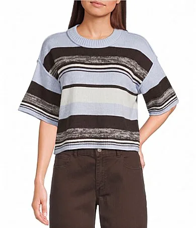 Elbow Sleeve Striped Sweater by Copper Key