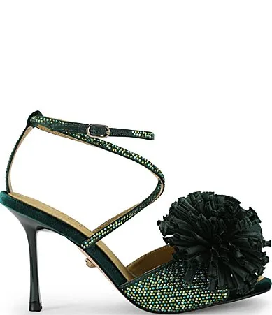 Pom Satin Embellished Ankle Wrap Dress Sandals by Kurt Geiger