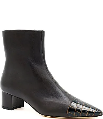 Panfilo Leather Croco Embossed Pointed Cap Toe Booties by Amalfi