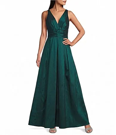 Sleeveless V-Neck Stretch Taffeta A-Line Dress by Alex Evenings