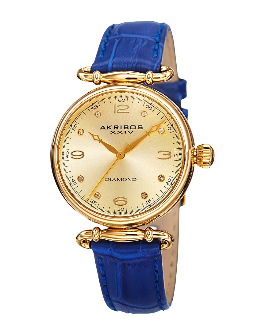 Genuine Leather Diamond Watch by Akribos Xxiv