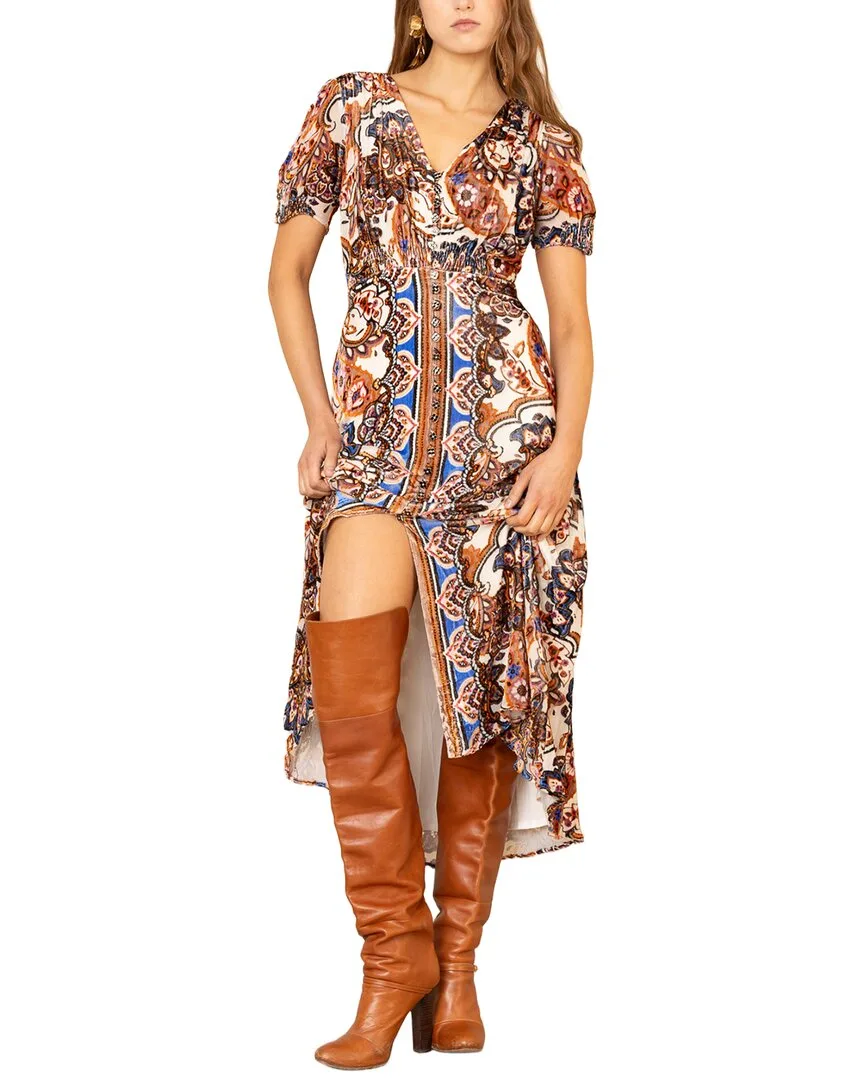 Paisleigh Short Sleeve Silk-Blend Midi Dress by Hale Bob