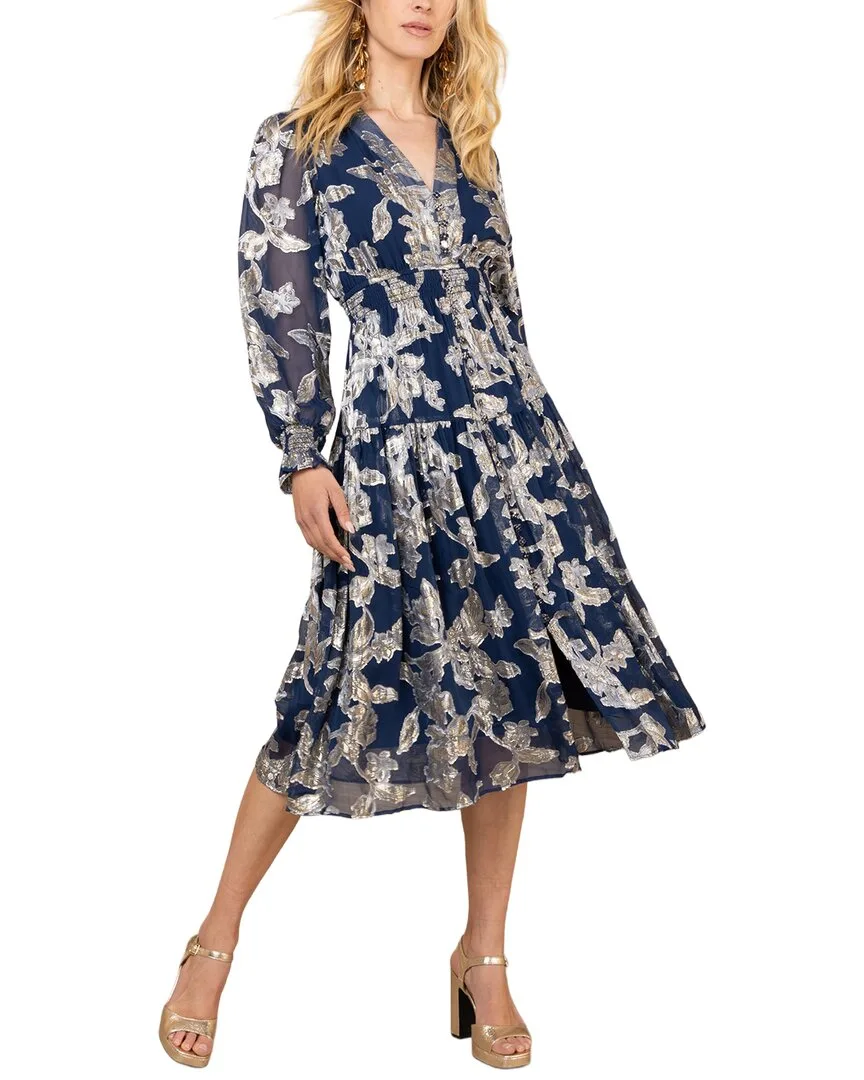 Long Sleeve Raquel Silk-Blend Midi Dress by Hale Bob