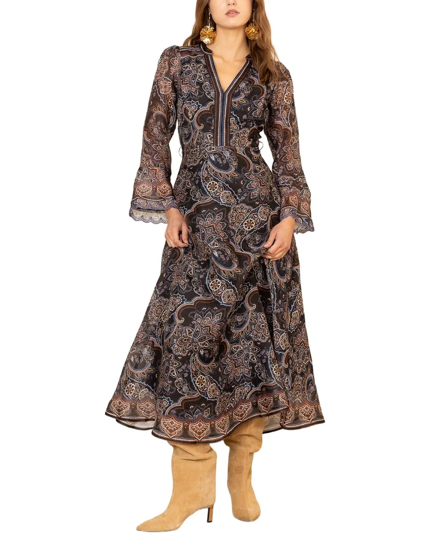 Artemis Long Sleeve Silk & Linen-Blend Midi Dress by Hale Bob