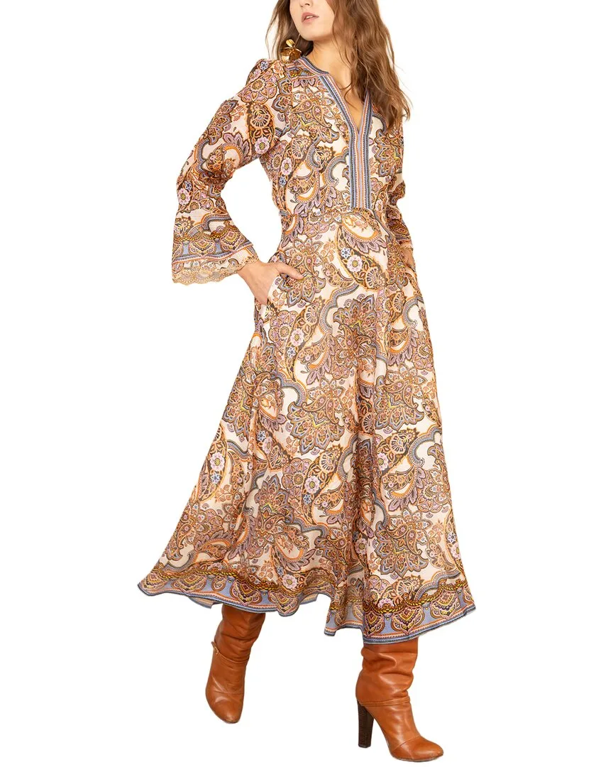 Artemis Long Sleeve Silk & Linen-Blend Midi Dress