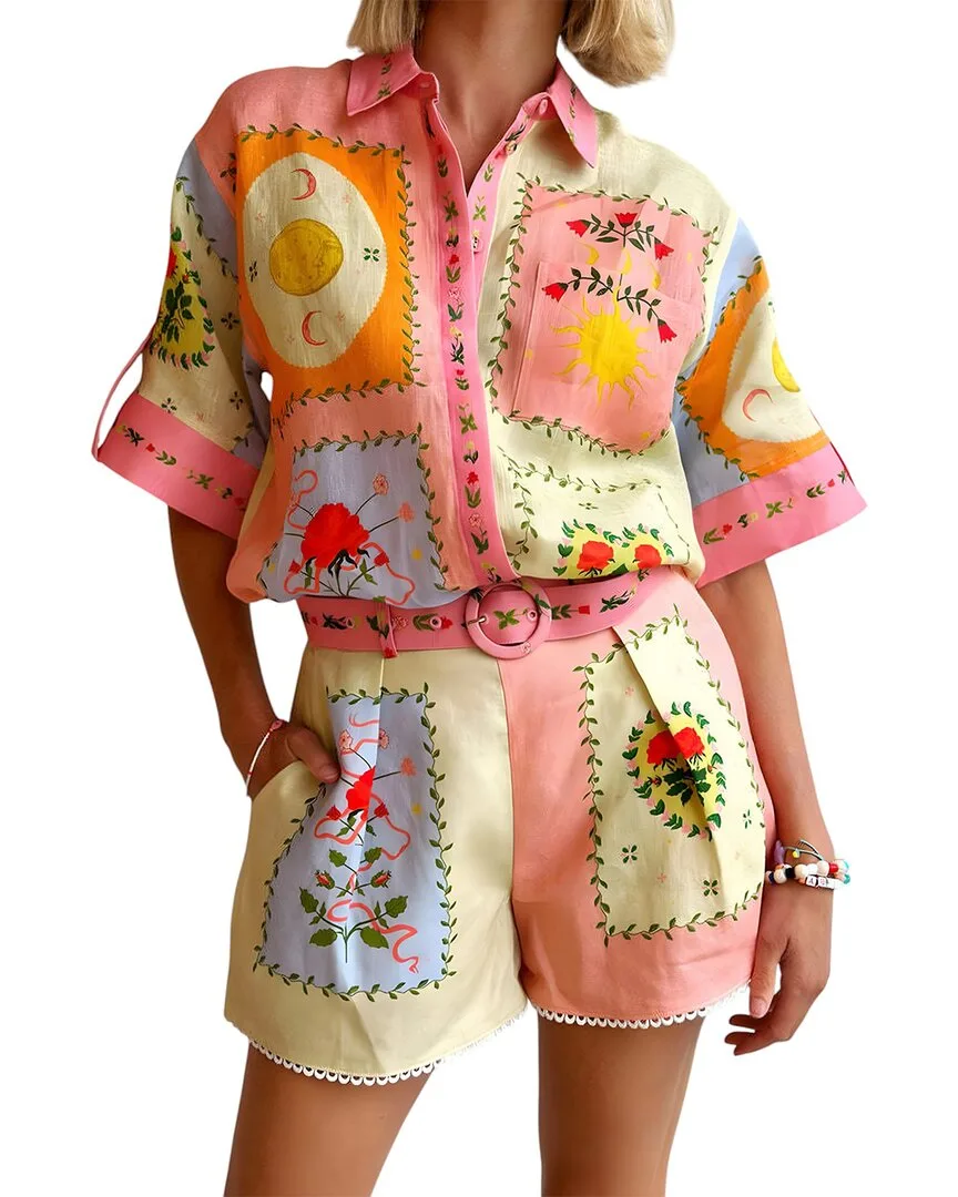 2Pc Linen-Blend Shirt & Short Set by Esea