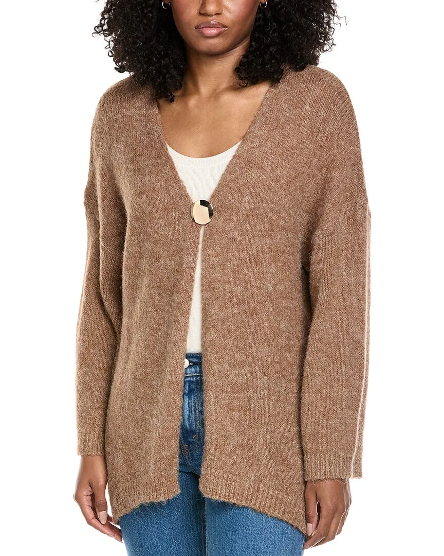 Asymmetrical Hem Fuzzy Knit Wool-Blend Cardigan by Fate