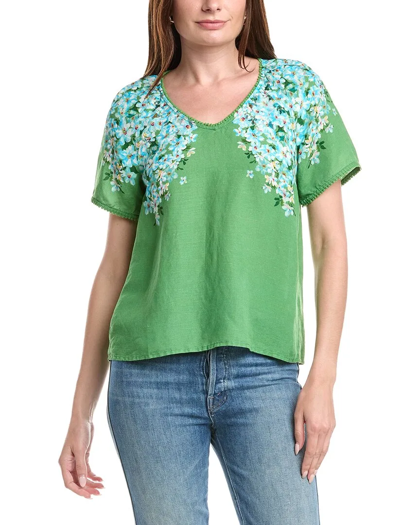 V-Neck Linen-Blend Blouse