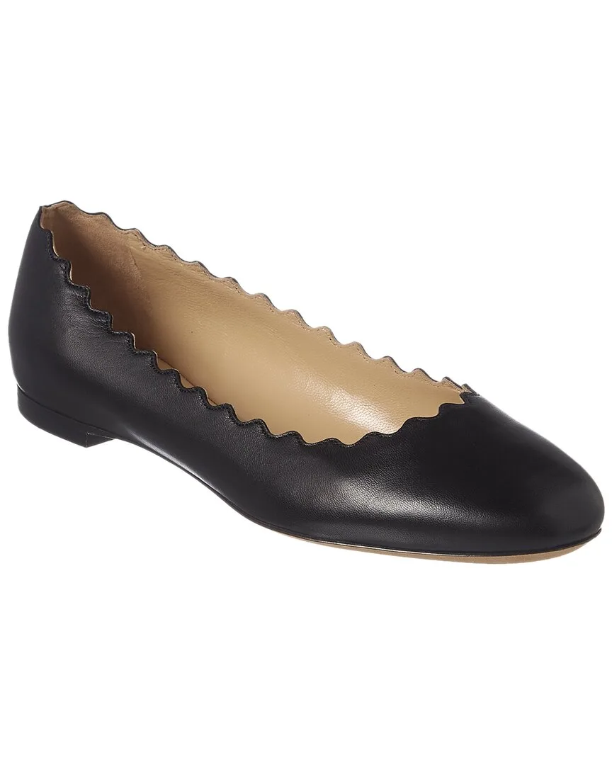 Lauren Scalloped Leather Ballerina Flat by Chloé
