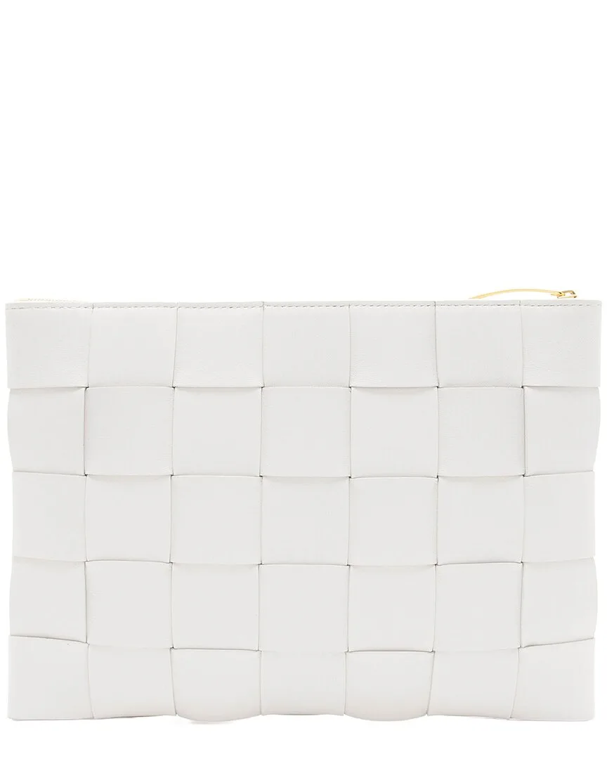 White Intrecciato Leather Cassette Medium Flat Zip Pouch (authentic Pre-Loved) by Bottega Veneta