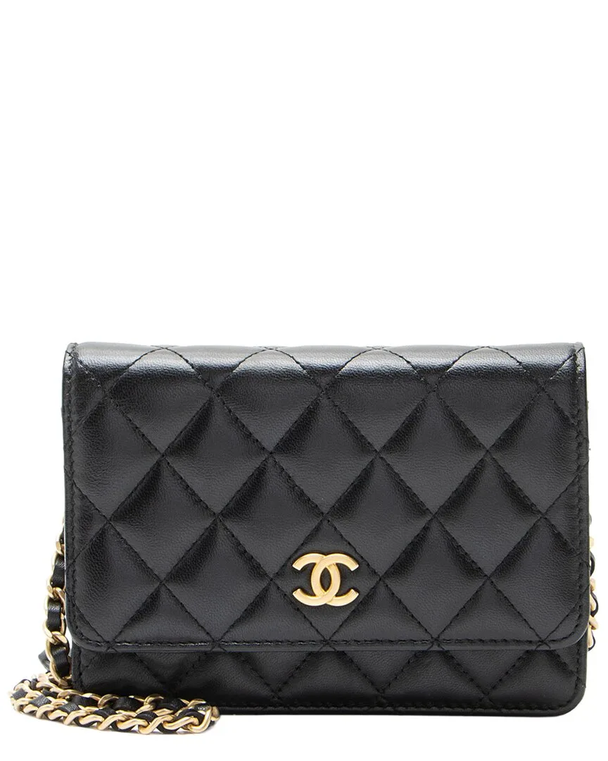 Black Lambskin Romance Mini Wallet on Chain (authentic Pre-Loved) by CHANEL