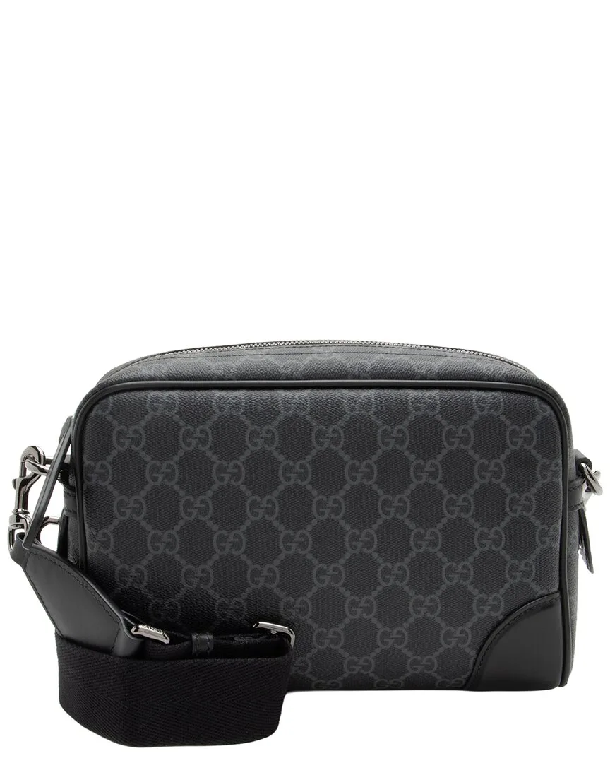 Black & Grey GG Supreme Canvas & Leather Emblem Small Crossbody (authentic Pre-Loved) by Gucci