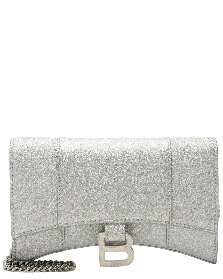 Silver Glitter Hourglass XS Wallet on Chain (authentic Pre-Loved) by Balenciaga