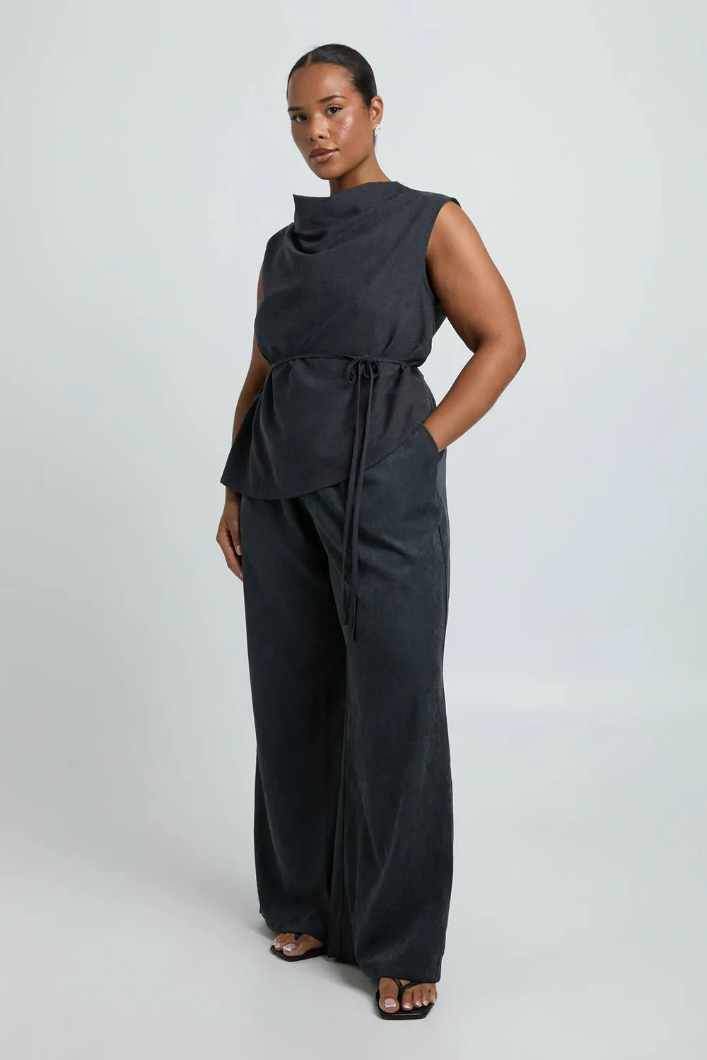 Peach Elasticated Waist Wide Leg Trouser by boohoo