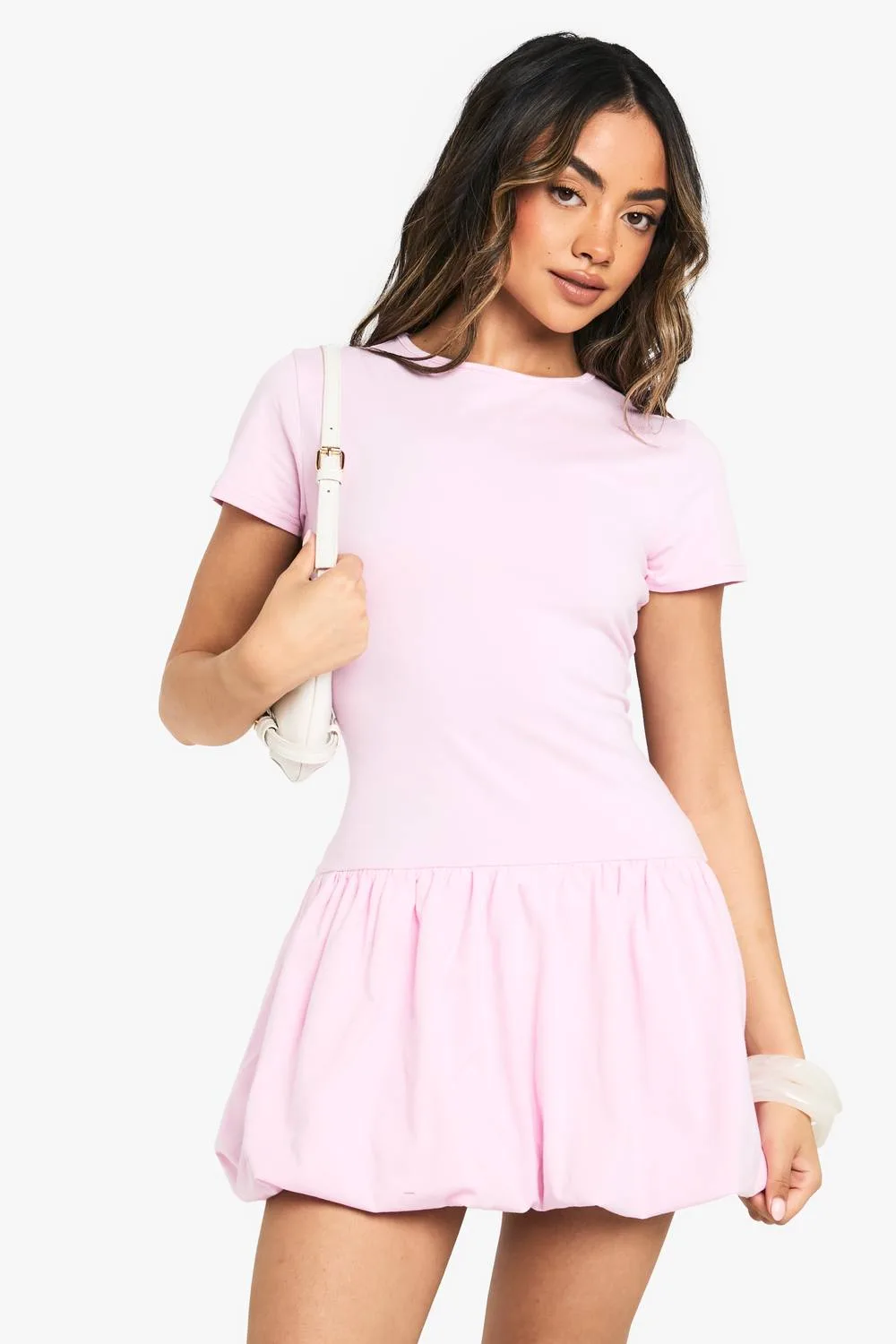 Puff Ball Hem T-Shirt Dress by boohoo