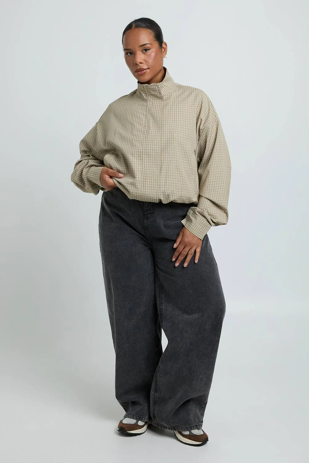 Funnel Neck Popper Shirt by boohoo