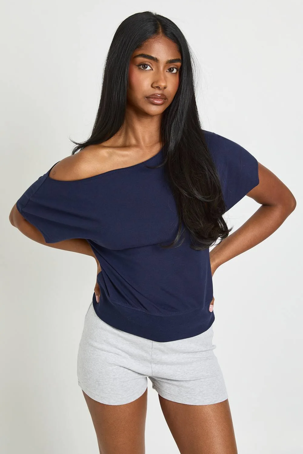 Off the Shoulder Ribbed Waist Top by boohoo