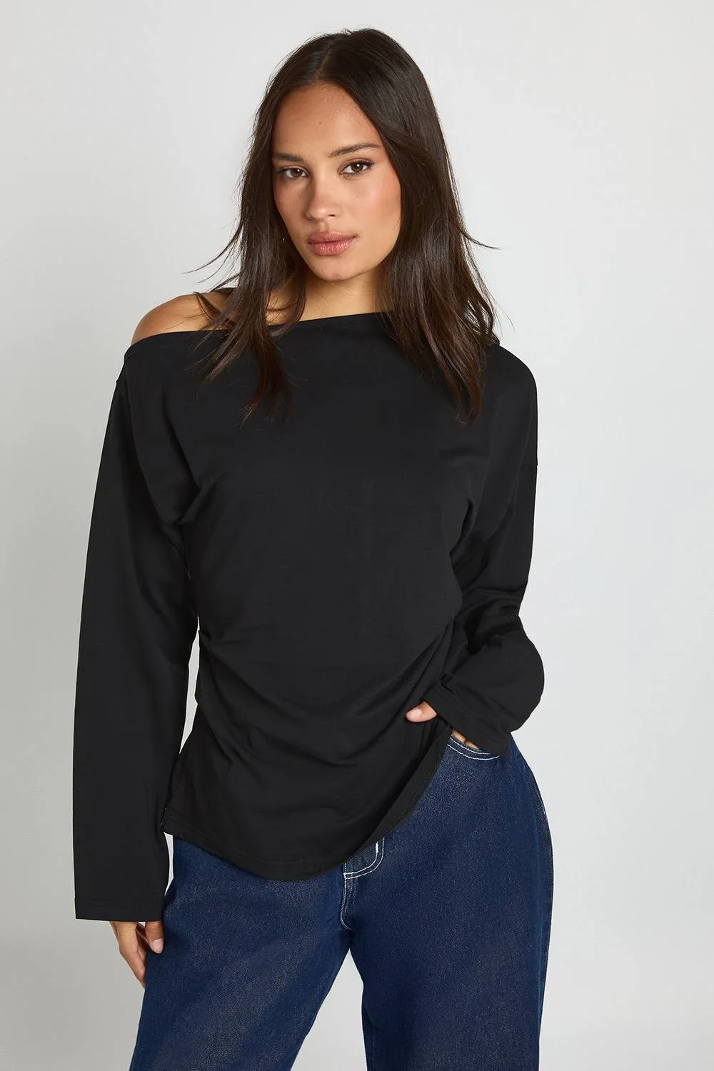 Cinched Waist Off-Shoulder T-Shirt by boohoo