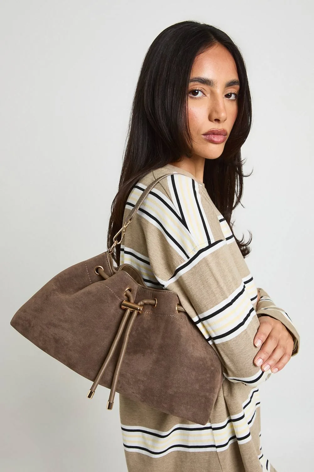 Large Ruched Detail Shoulder Bag with Crossbody Strap by boohoo