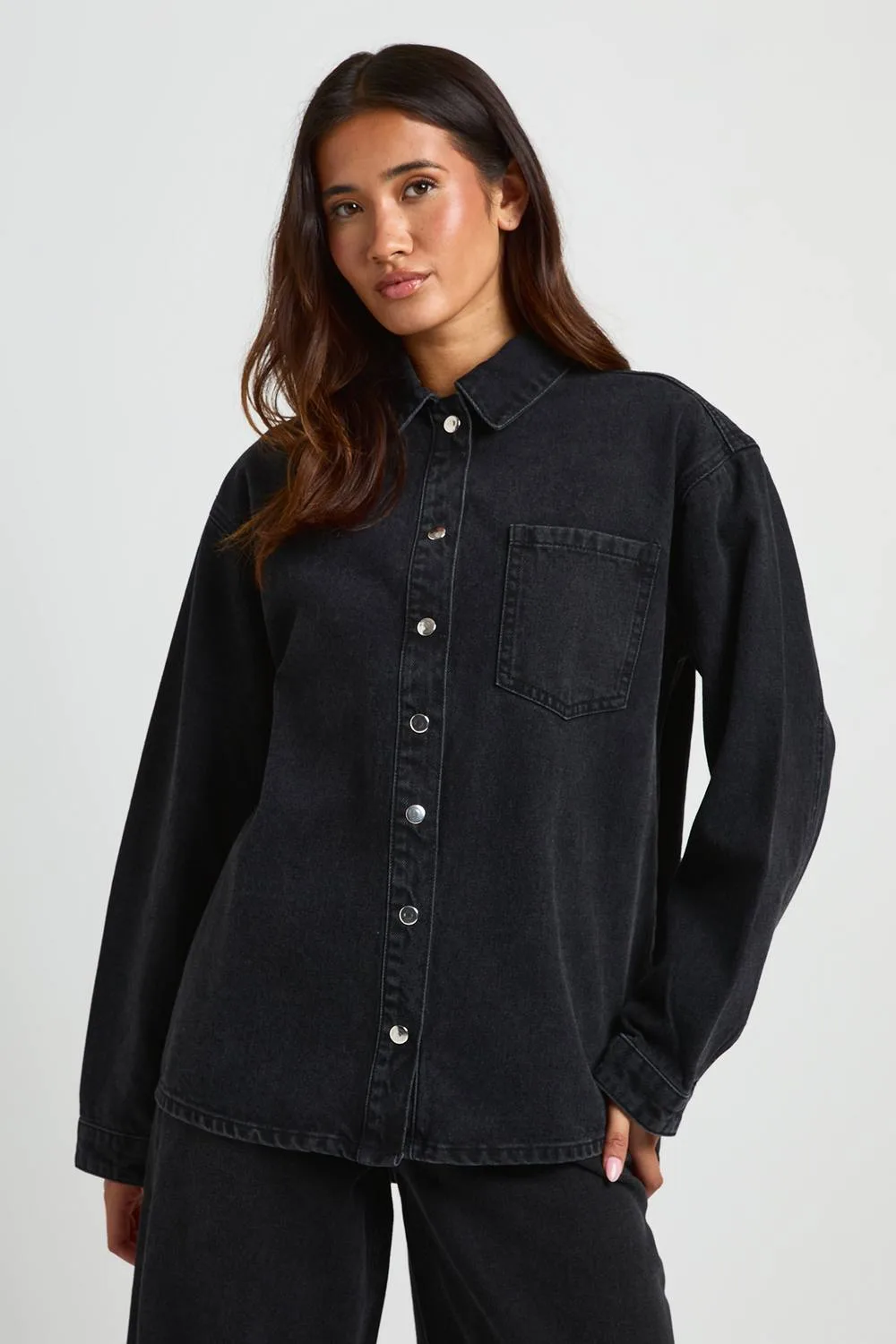 Oversized Long Sleeve Denim Shirt by boohoo