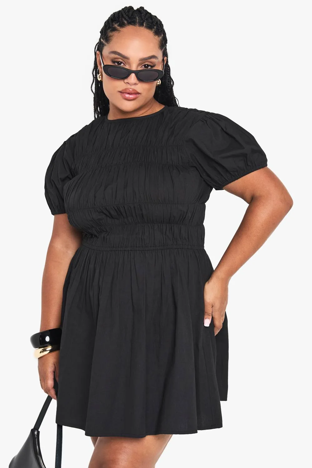 Cotton Shirred Skater Dress by boohoo