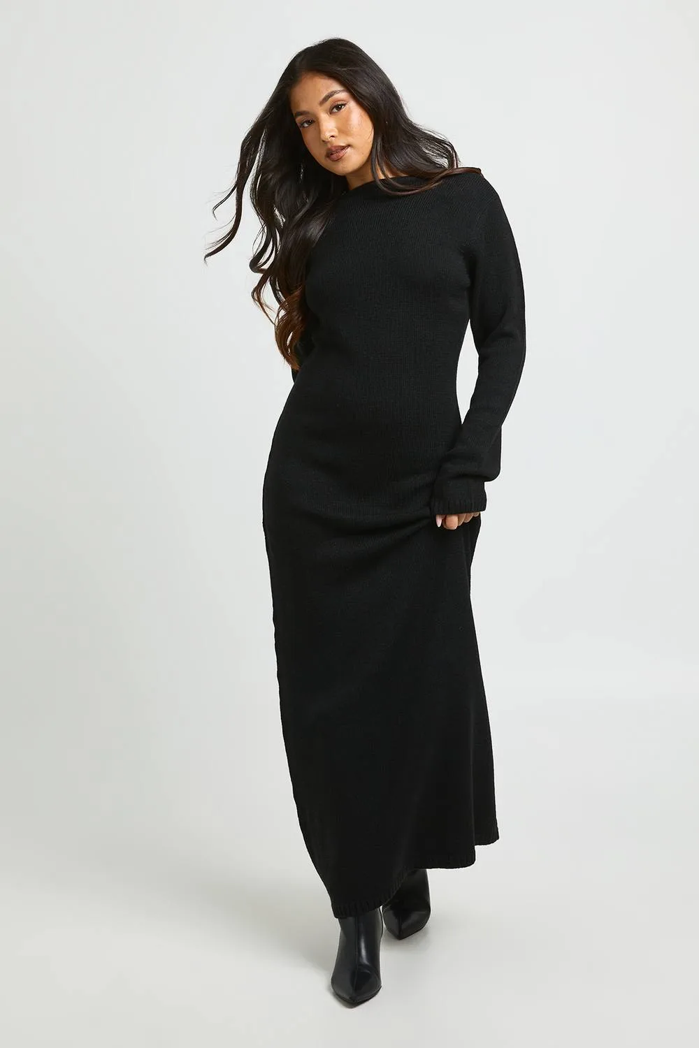 Knitted Slash Neck Maxi Dress