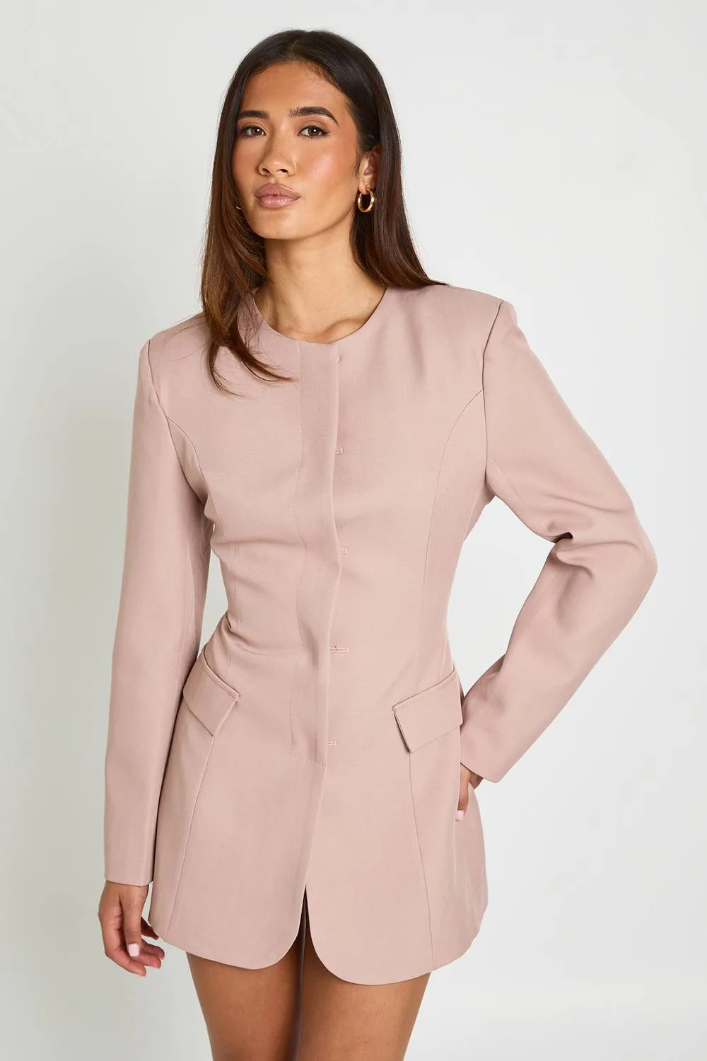 Barrel Sleeve Concealed Button Tailored Dress by boohoo