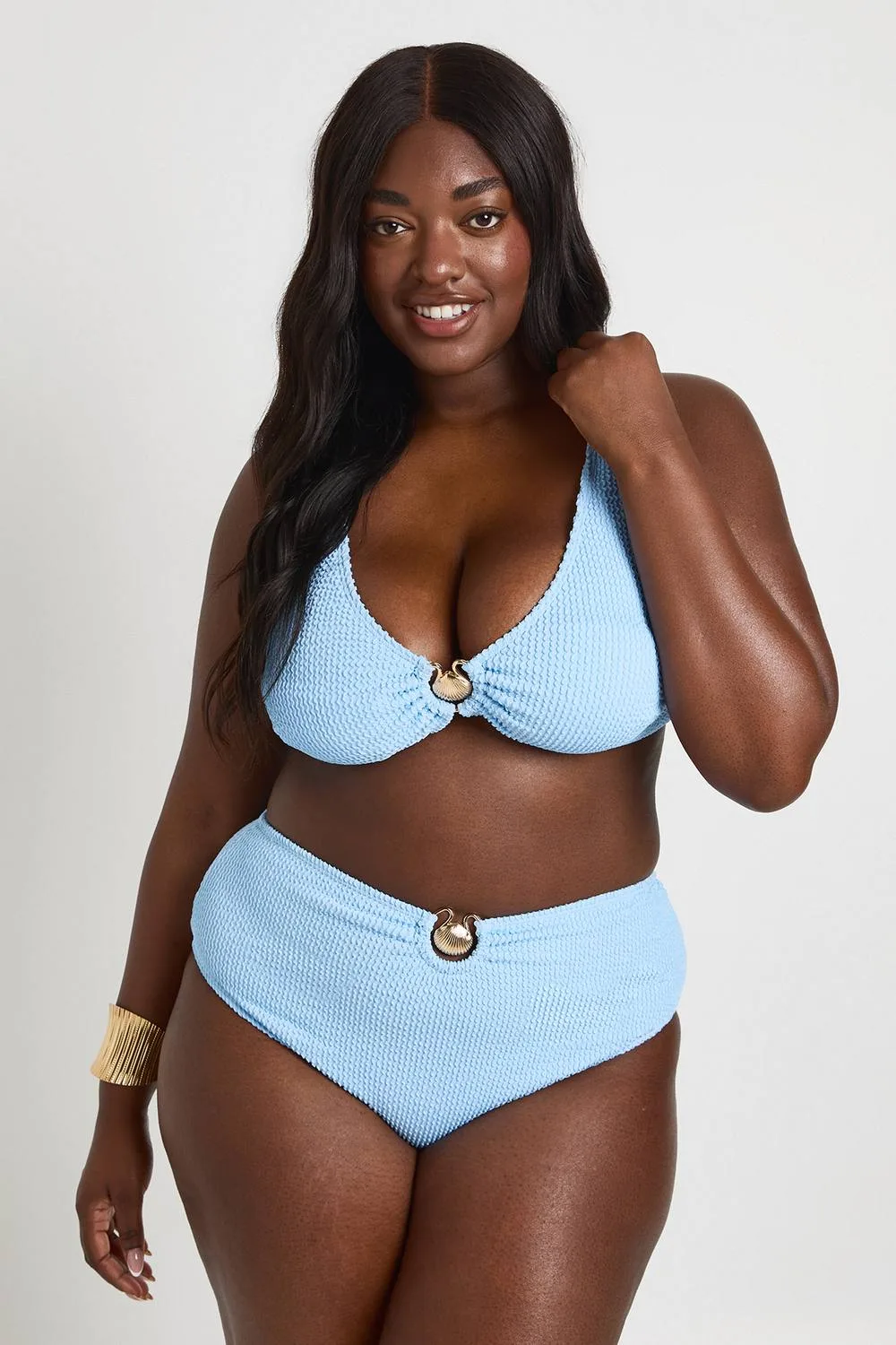 Crinkle Shell Trim Bikini Top by boohoo