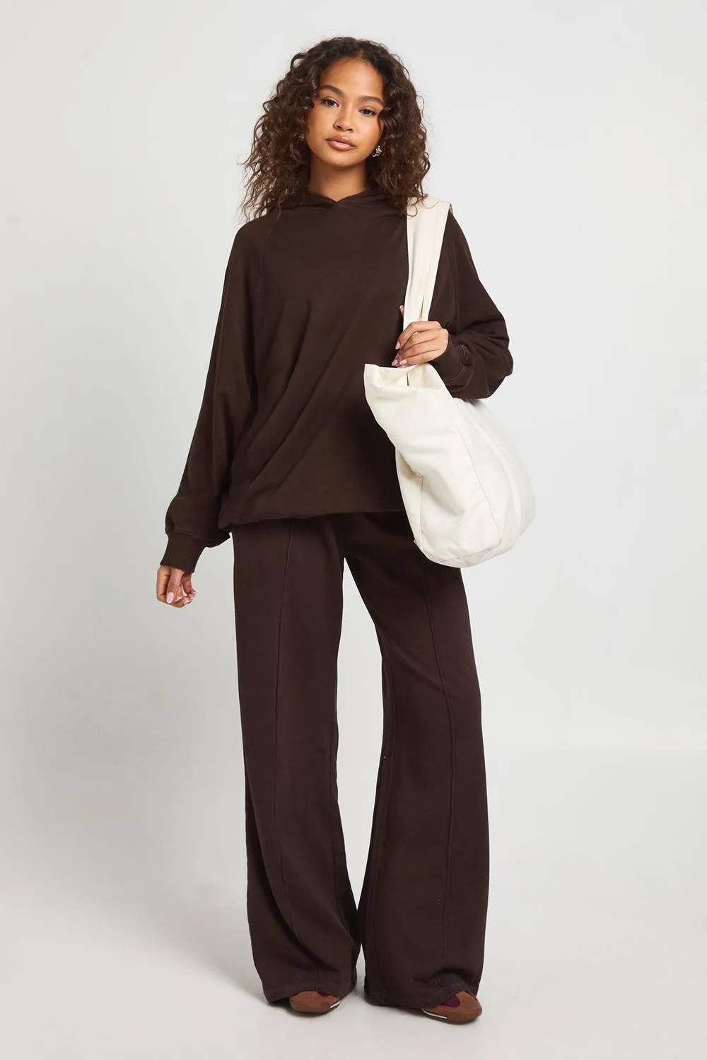 Washed Pintuck Detail Deep Waistband Wide Leg Jogger Pants