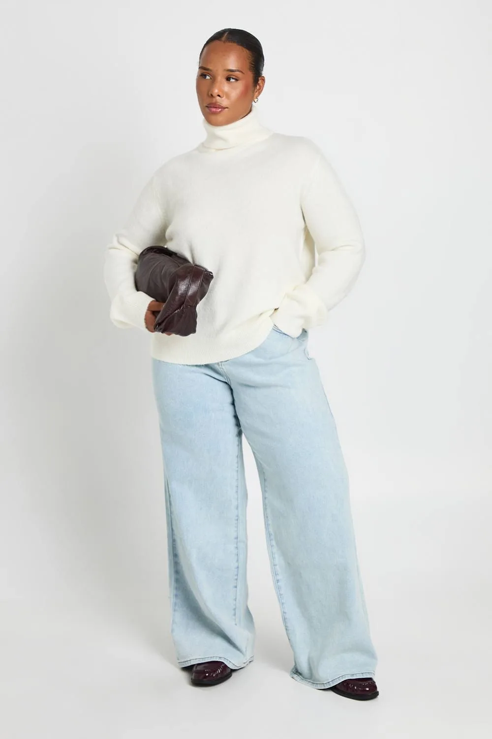 Knitted Longline Crew Neck Jumper by boohoo