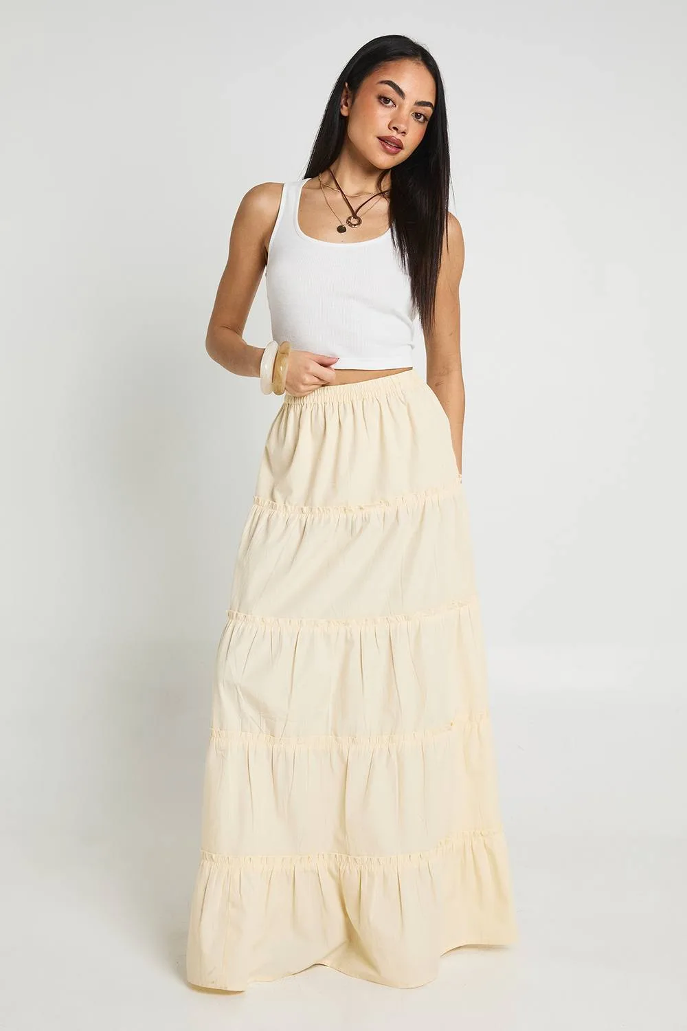 Tiered Cotton Poplin Maxi Skirt